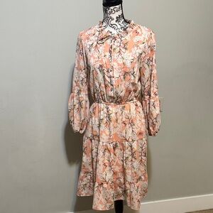 Chic Floral Long Sleeve Dress in Peach